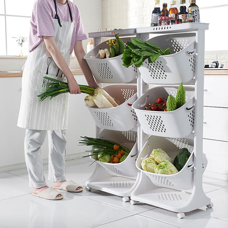 Multi-Layer Mobile Multi-Function Storage Rack With Rotatable Basket