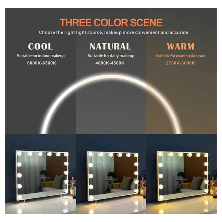 Lighted makeup mirror with 14 LED bulbs with 3 color lighting modes