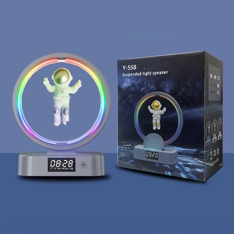 Y-558 Astronaut Magnetic Wireless Speaker with Wireless Charger, Digital Clock, and Colorful RGB Lighting