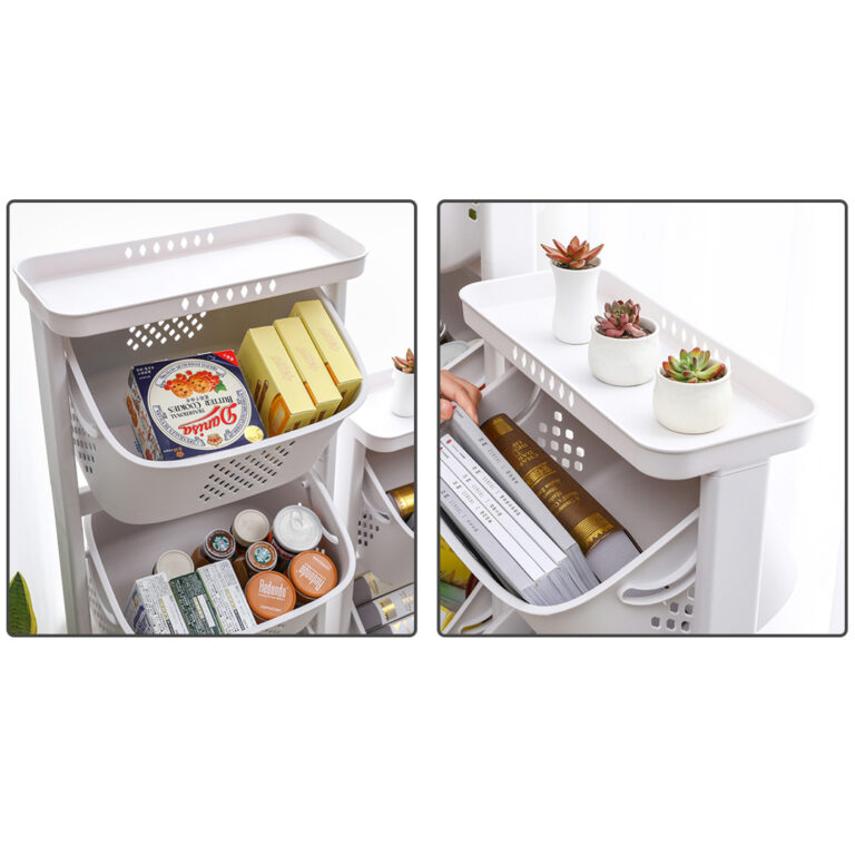 Multi-Layer Mobile Multi-Function Storage Rack With Rotatable Basket