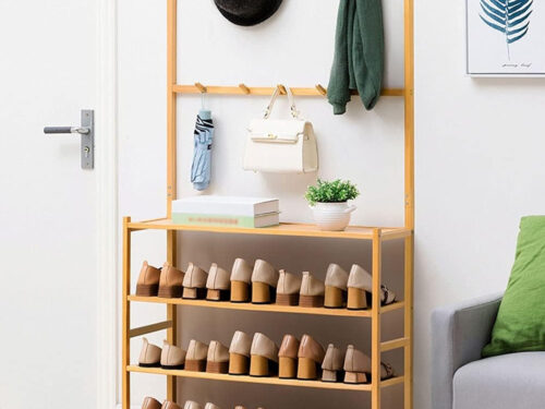 Multi-functional Shoe Rack Organizer with 4 Shelves and 10 Hooks