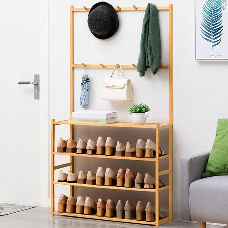 Multi-functional Shoe Rack Organizer with 4 Shelves and 10 Hooks