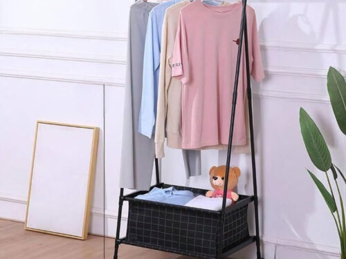 Metal Clothes Stand with Large Basket for Multi-Purpose Storage