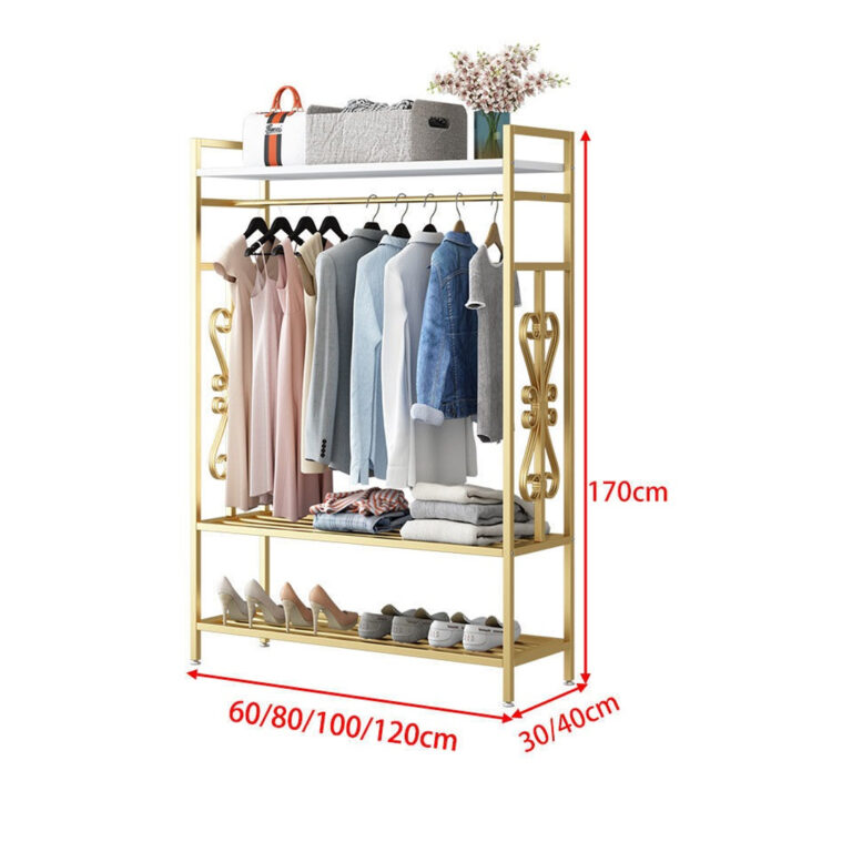 Sturdy Metal Clothes Rack with 3 Shelves to Store and Organize all your Belongings
