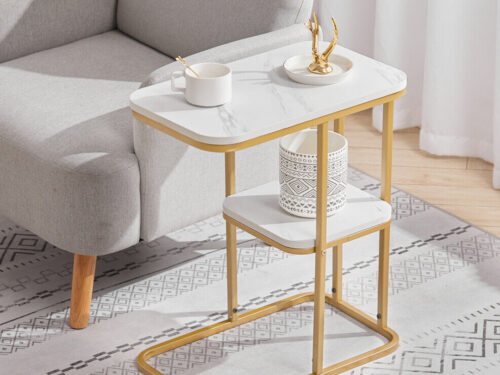 Modern Design Two-Tier Side Coffee Table with a Sturdy Metal Frame and a Firm and Stable Base