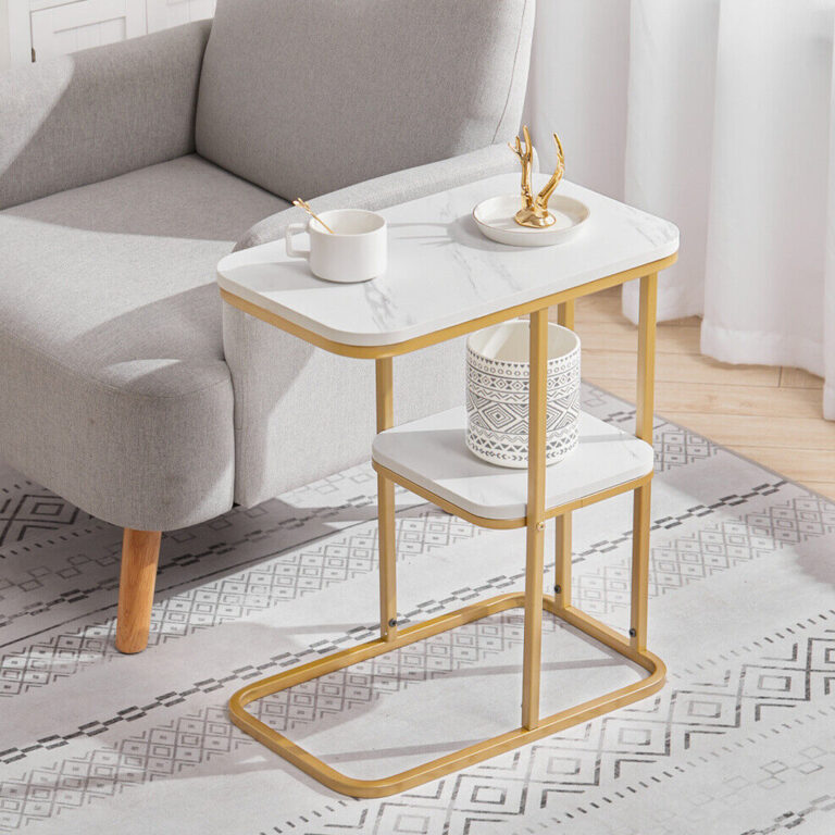 Modern Design Two-Tier Side Coffee Table with a Sturdy Metal Frame and a Firm and Stable Base