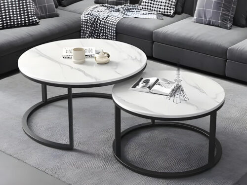 Modern Nesting Tables (2 pieces) with a Metal Frame and a Stable Base