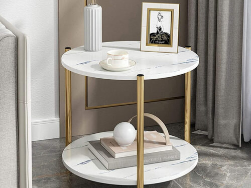 Sturdy Marble Side Round Coffee Table (2 Layers)