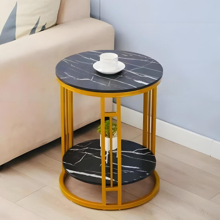 Round Side Coffee Table with 2 Layers with Metal Frame