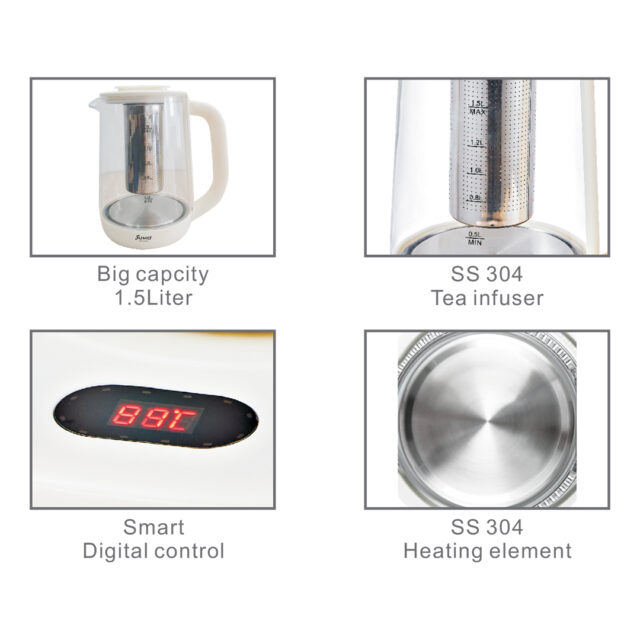 SUMO SM-929 1.5 Litres 800W Cordless Electric Tea Kettle With Infuser