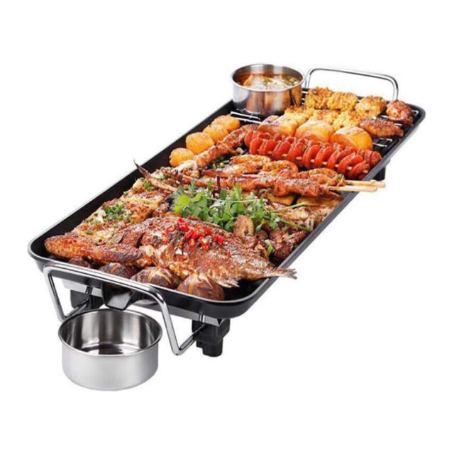 Large Electric Non-Stick Grill 1500W with Adjustable Thermostat and Non-Slip Padded Legs
